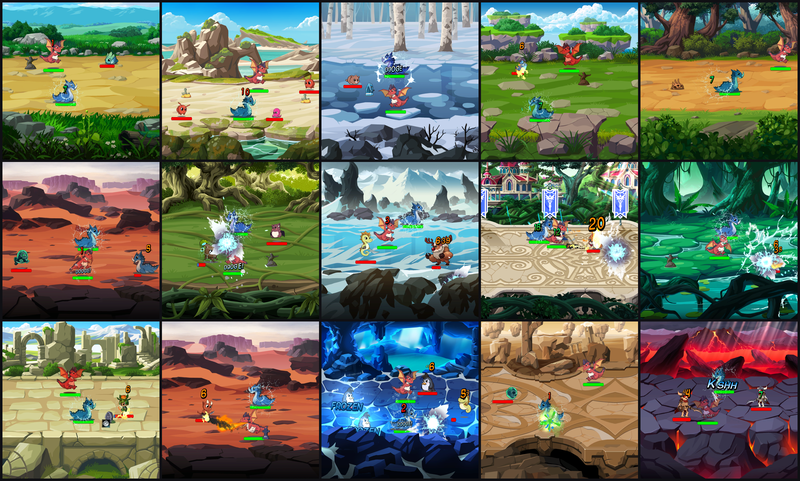 Contact sheet of all 15 biomes, gameplay view