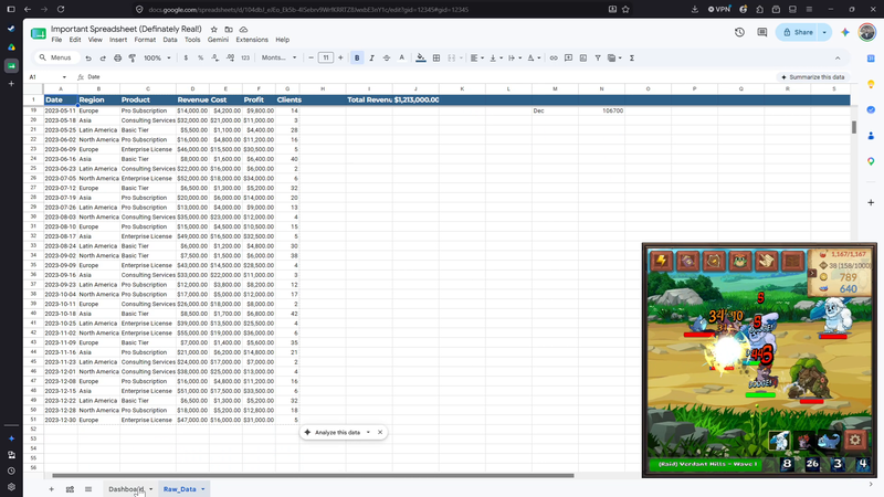Minimon in the corner of a desktop with a spreadsheet open